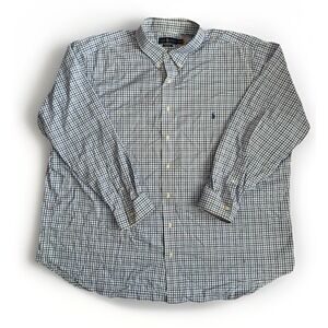 Polo Ralph Lauren Shirt Mens 3XB White Blue Performance Button Window Pane